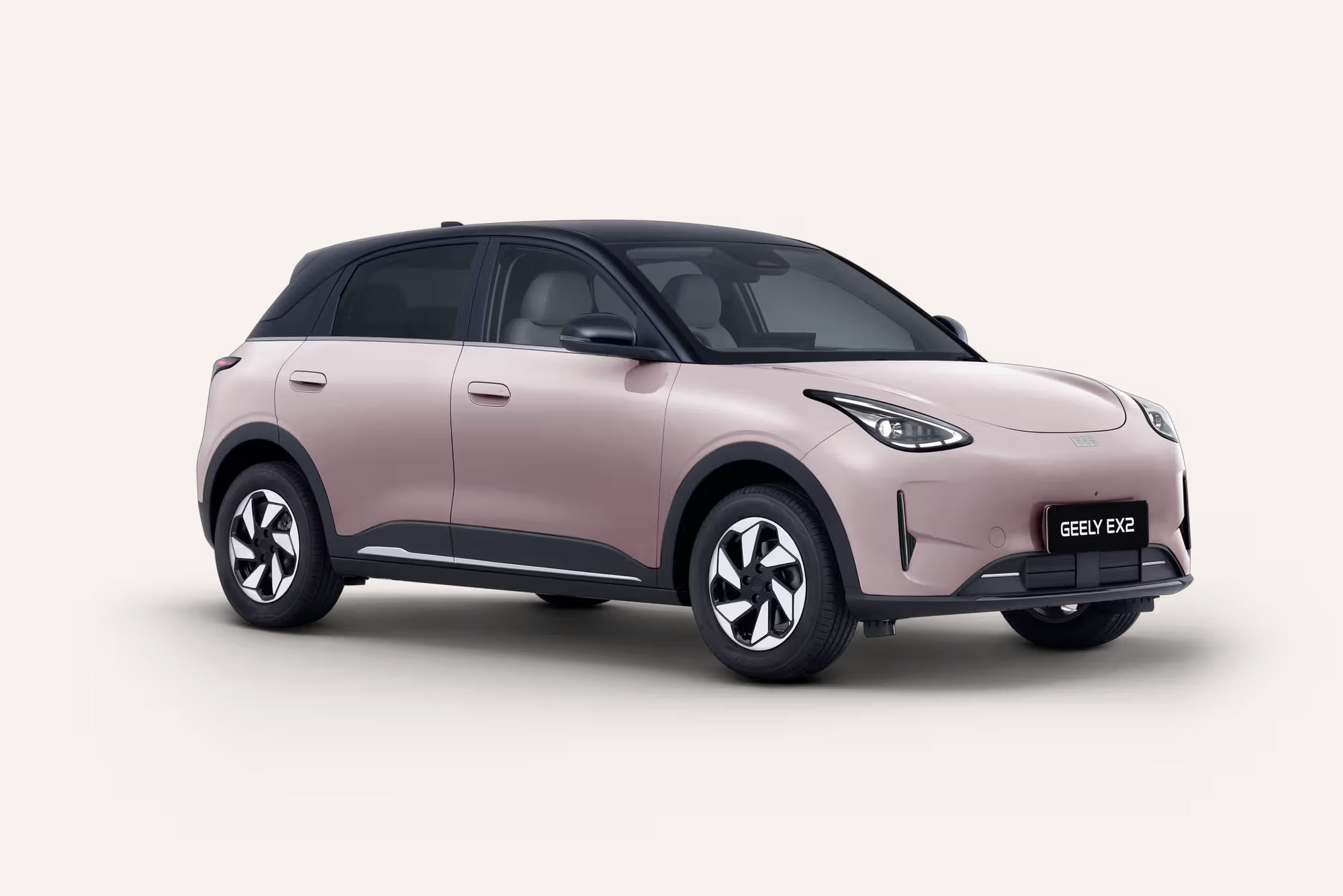 Front 3/4 render of a Geely with a Nova Pink paint finish