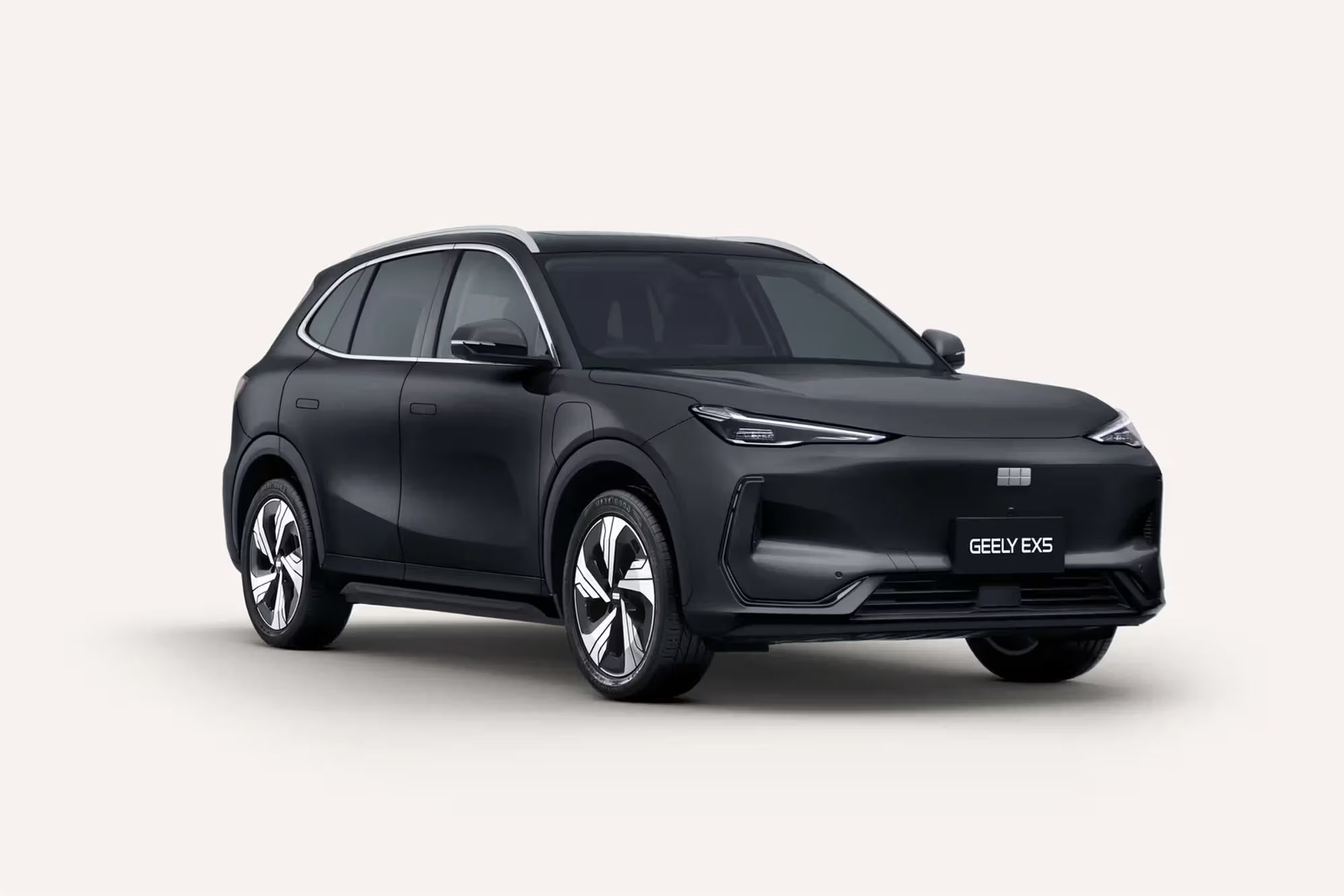 Front 3/4 render of a Geely with a Shadow Black paint finish