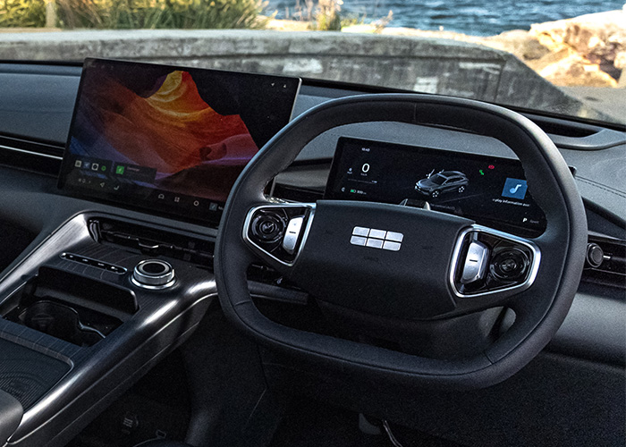 Right hand drive interior of a Geely SUV