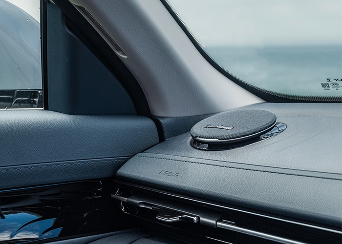 Close up of a speaker on the dash of a Geely