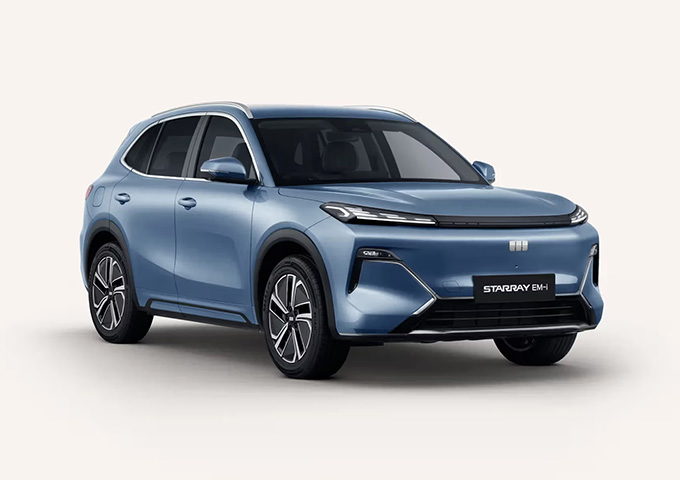 Render of a Geely Starray EM-i on a white background
