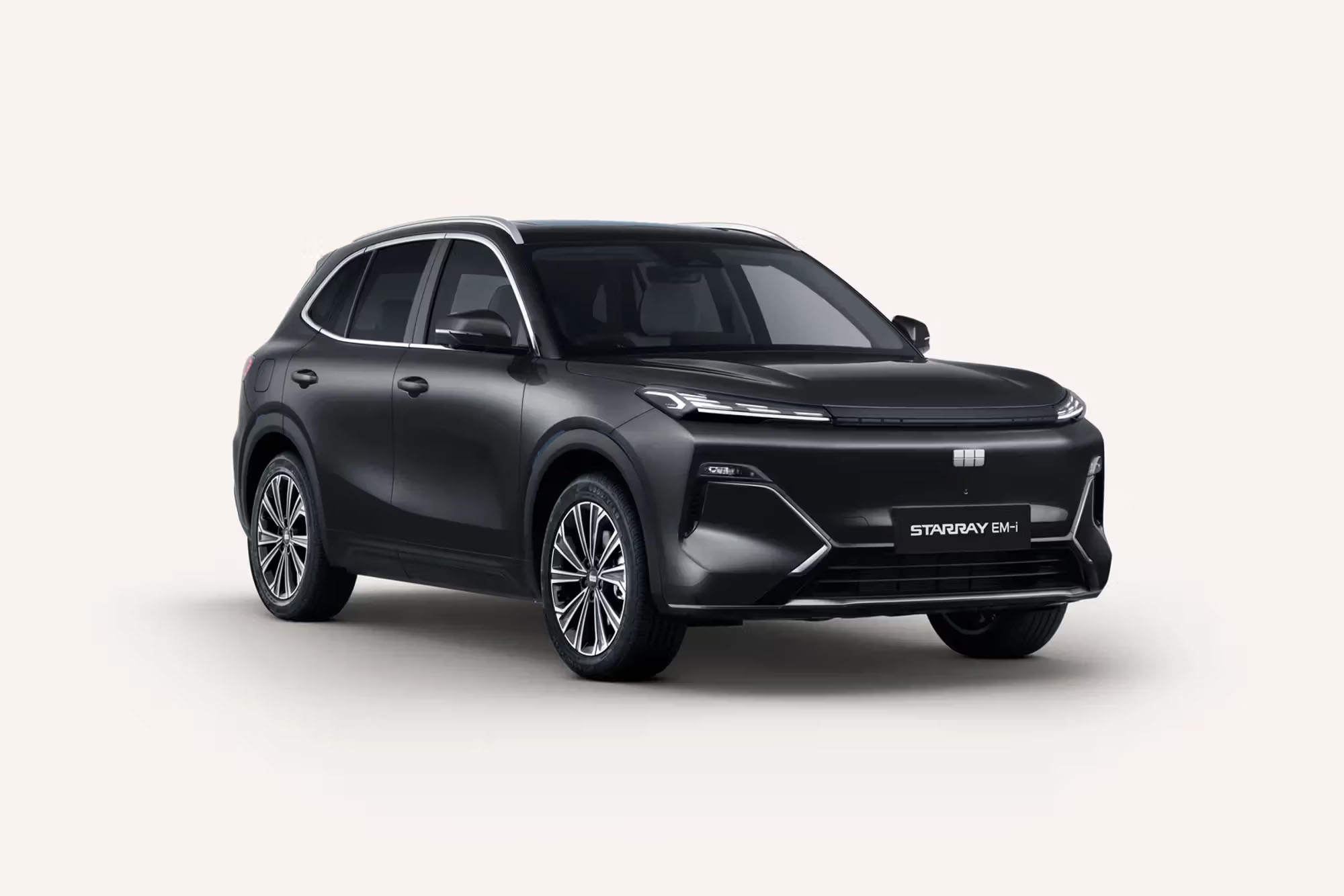 Front 3/4 render of a Geely with a Polar Black paint finish