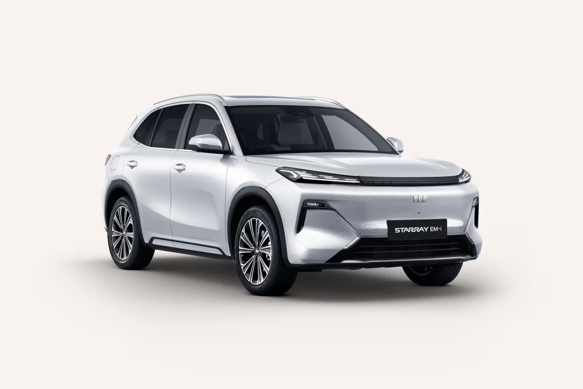 Front 3/4 render of a Geely with a Alpine White paint finish