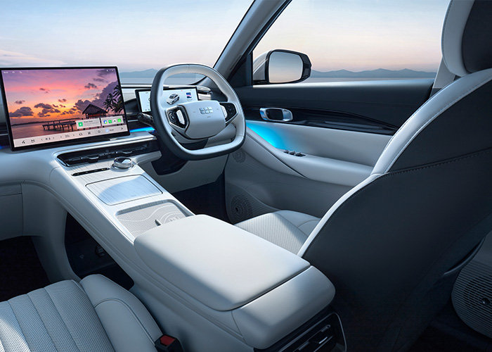 Right hand driver interior of a Geely form the inside