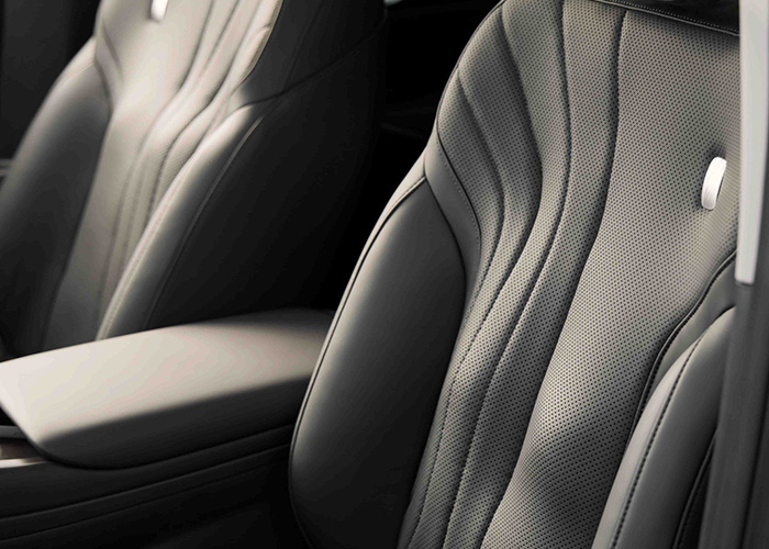 Close up of dark upholstery in a Geely